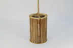 Small Natural Mango Wood Brass Detail Slatted Ceiling Lamp - Home Furniture Interiors