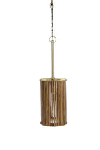 Small Natural Mango Wood Brass Detail Slatted Ceiling Lamp - Home Furniture Interiors