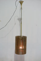 Small Round Natural Mango Wood Slatted Pendant Lamp