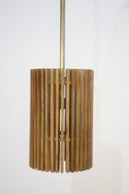 Small Round Natural Mango Wood Slatted Pendant Lamp - Home Furniture Interiors