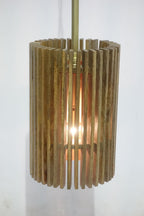 Small Round Natural Mango Wood Slatted Pendant Lamp - Home Furniture Interiors