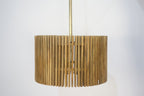 Wide Natural Mango Wood Slatted Pendant Lamp with Three Lights - Home Furniture Interiors