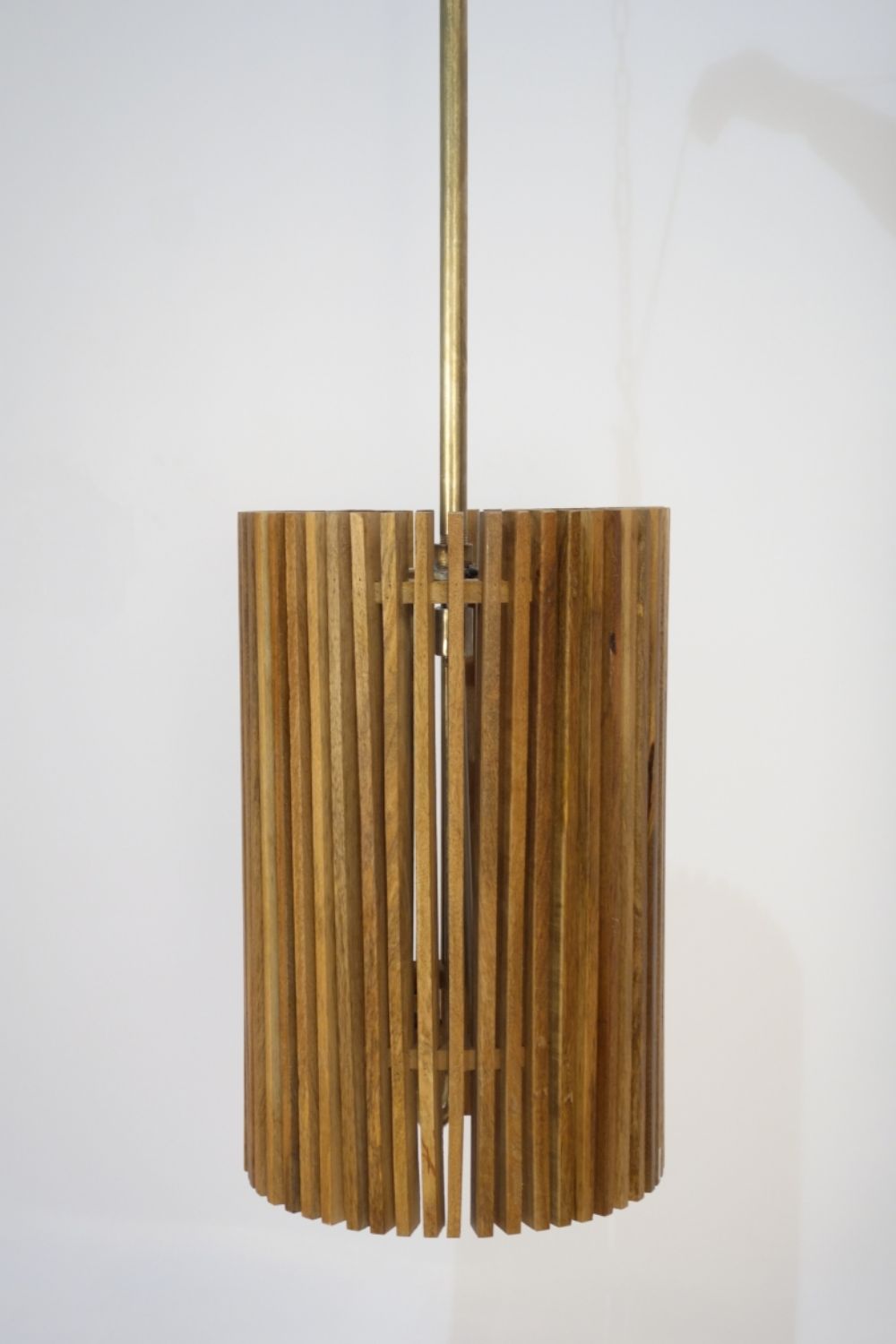 Wooden Slatted Long Pendant Lamp with Three Light Fittings - Home Furniture Interiors