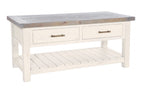 Coastal White Reclaimed Wood 2 Drawer Coffee Table with Shelf