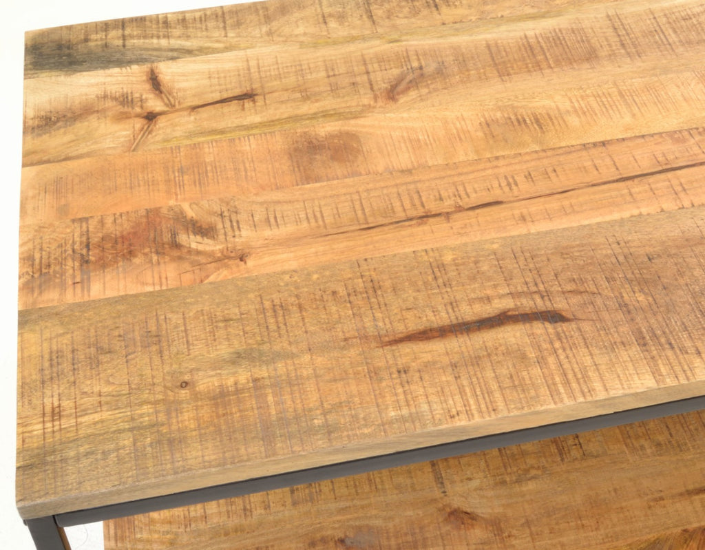 Industrial Natural Mango Wood Rectangular Coffee Table with Shelf - Home Furniture Interiors