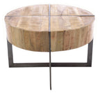 Natural Mango Wood Trunk Top Round Coffee Table with Black Metal Legs - Home Furniture Interiors