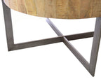Natural Mango Wood Trunk Top Round Coffee Table with Black Metal Legs - Home Furniture Interiors