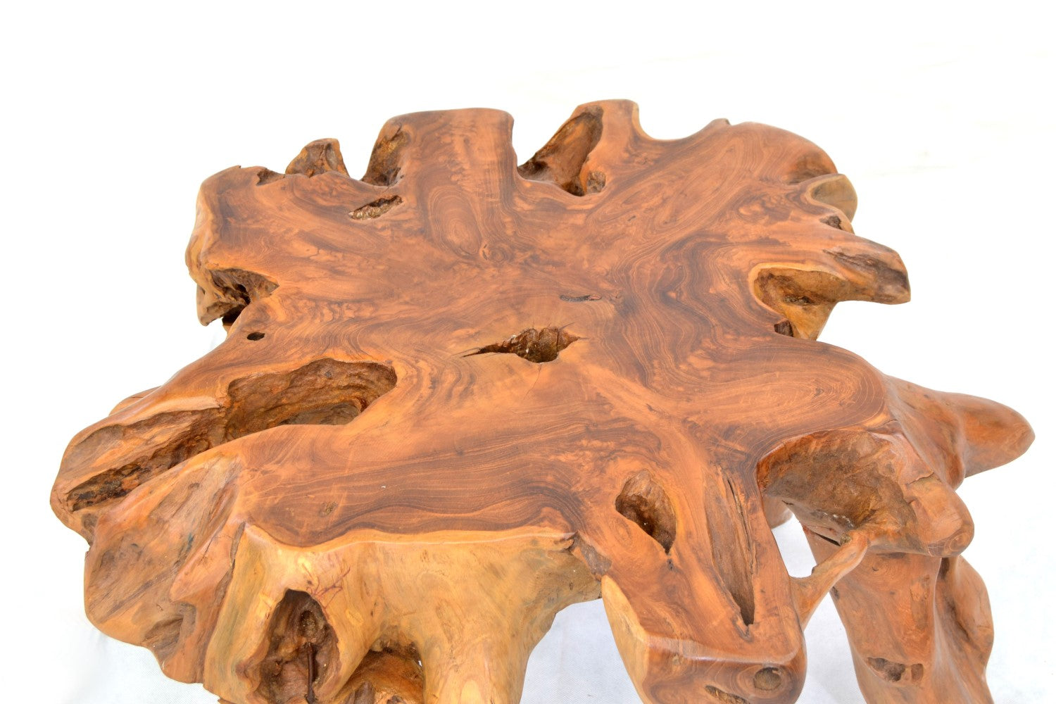 Natural Teak Wood 60cm Coffee Table Rustic Tree Root Design - Home Furniture Interiors