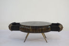 Solid Mango Wood Capsule 2 Drawer Coffee Table with Brass Finish Legs - Home Furniture Interiors