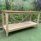 Natural Solid Wood Large Rectangular Console Table with Turned Legs