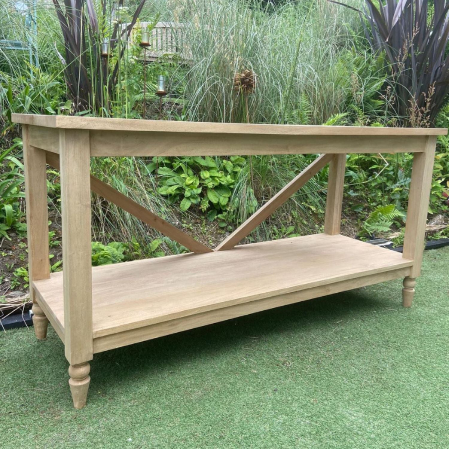 Natural Solid Wood Large Rectangular Console Table with Turned Legs