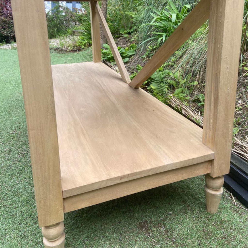 Natural Solid Wood Large Rectangular Console Table with Turned Legs - Home Furniture Interiors