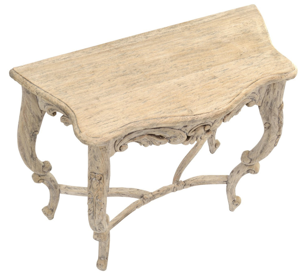 Rustic Carved Mahogany Wood Cream Ornate Console Table - Home Furniture Interiors