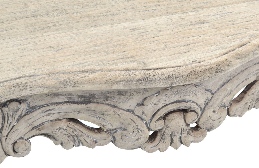 Rustic Carved Mahogany Wood Cream Ornate Console Table - Home Furniture Interiors