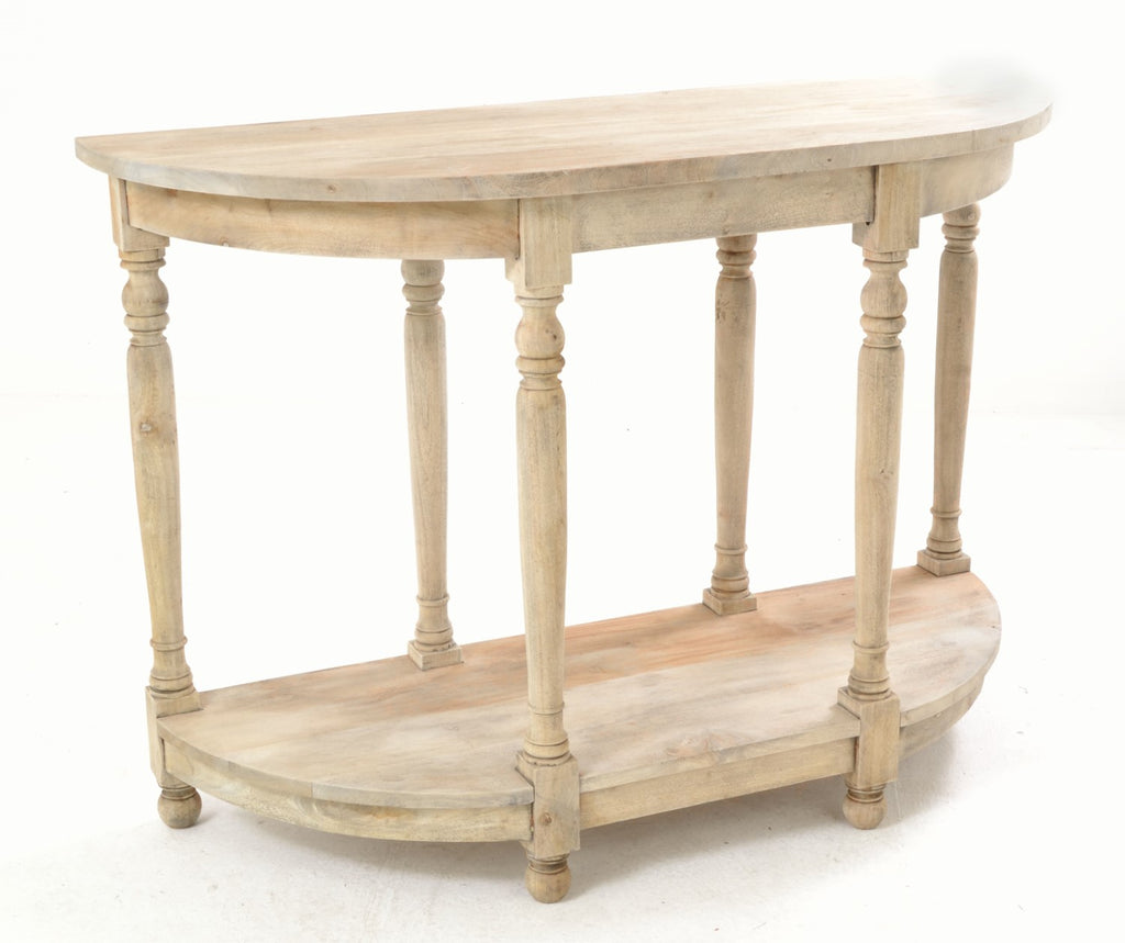 Vintage Style Solid Wood Small Half Moon Console Table with Lower Shelf