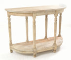 Vintage Style Solid Wood Small Half Moon Console Table with Lower Shelf