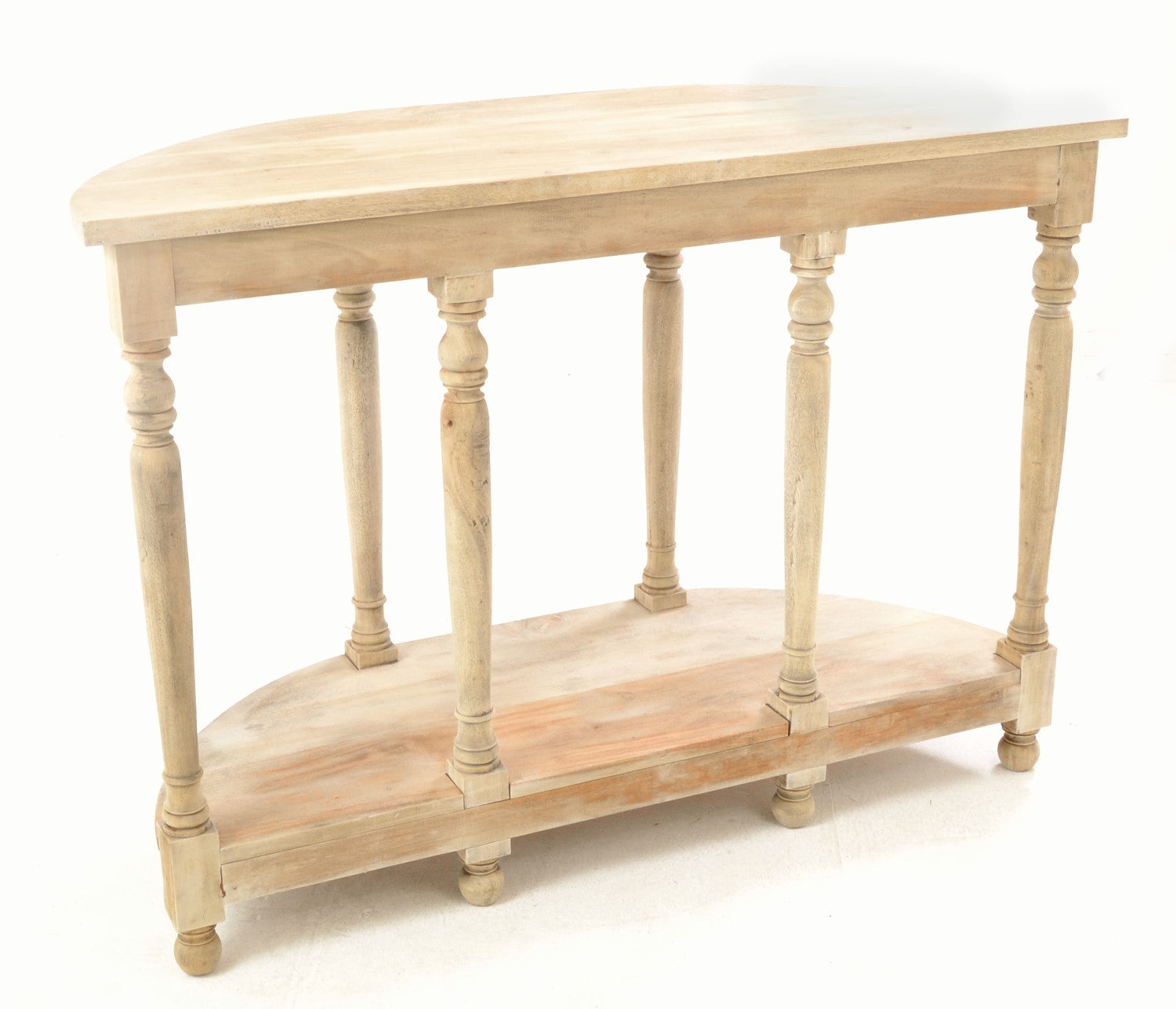 Vintage Style Solid Wood Small Half Moon Console Table with Lower Shelf - Home Furniture Interiors