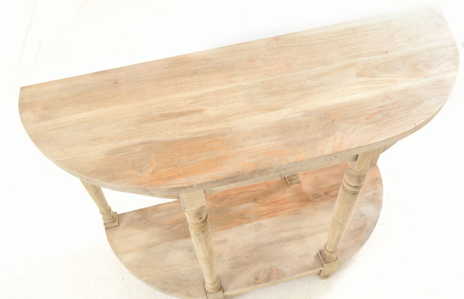 Vintage Style Solid Wood Small Half Moon Console Table with Lower Shelf - Home Furniture Interiors