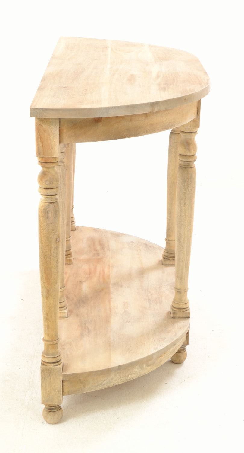 Vintage Style Solid Wood Small Half Moon Console Table with Lower Shelf - Home Furniture Interiors