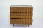 Natural Mango Wood White Marble Top 3 Drawer Fluted Cabinet - Home Furniture Interiors