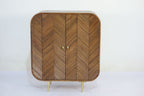 Retro Mango Wood 2 Door Chip Carved Cabinet with Brass Legs - Home Furniture Interiors