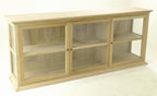 Vintage Style Natural Mango Wood 3 Door Glass Display Storage Cabinet