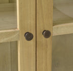 Vintage Style Natural Mango Wood 3 Door Glass Display Storage Cabinet - Home Furniture Interiors