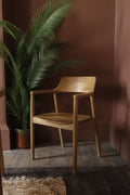 Modern Natural Teak Wood Curved Arm Dining Chair