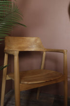 Modern Natural Teak Wood Curved Arm Dining Chair - Home Furniture Interiors