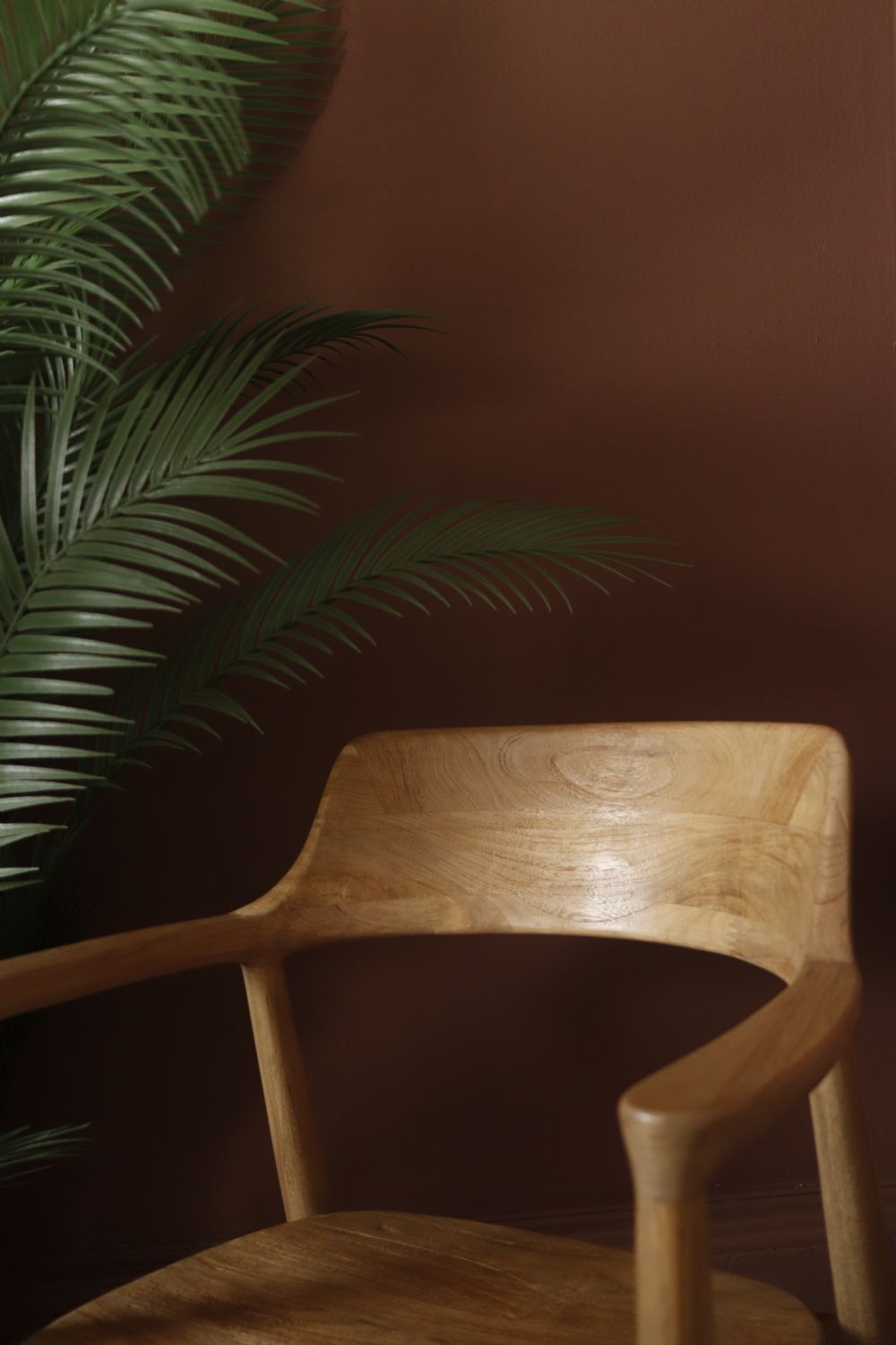 Modern Natural Teak Wood Curved Arm Dining Chair - Home Furniture Interiors