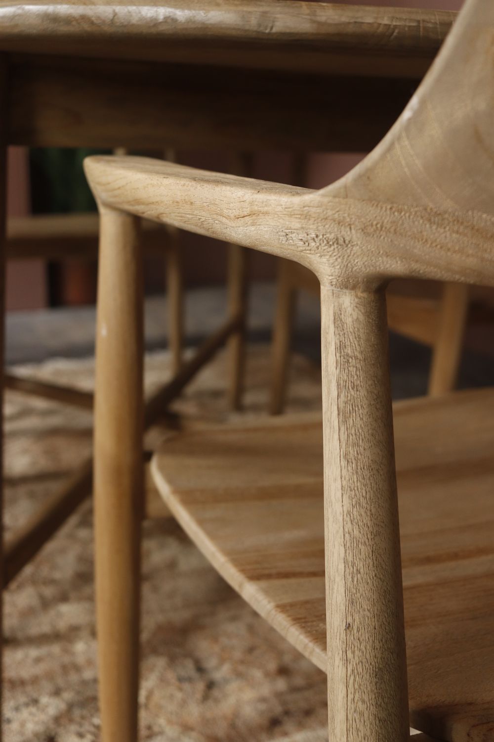 Modern Natural Teak Wood Curved Arm Dining Chair - Home Furniture Interiors