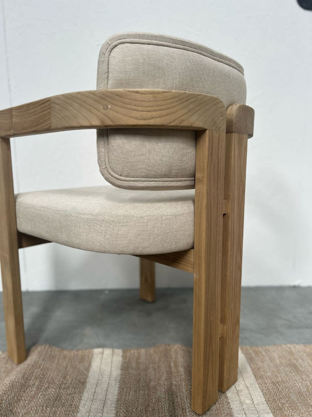 Modern Teak Wood Fabric Upholstered Dining Chair 58cm Wide - Home Furniture Interiors