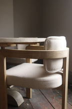 Modern Teak Wood Fabric Upholstered Dining Chair 58cm Wide - Home Furniture Interiors