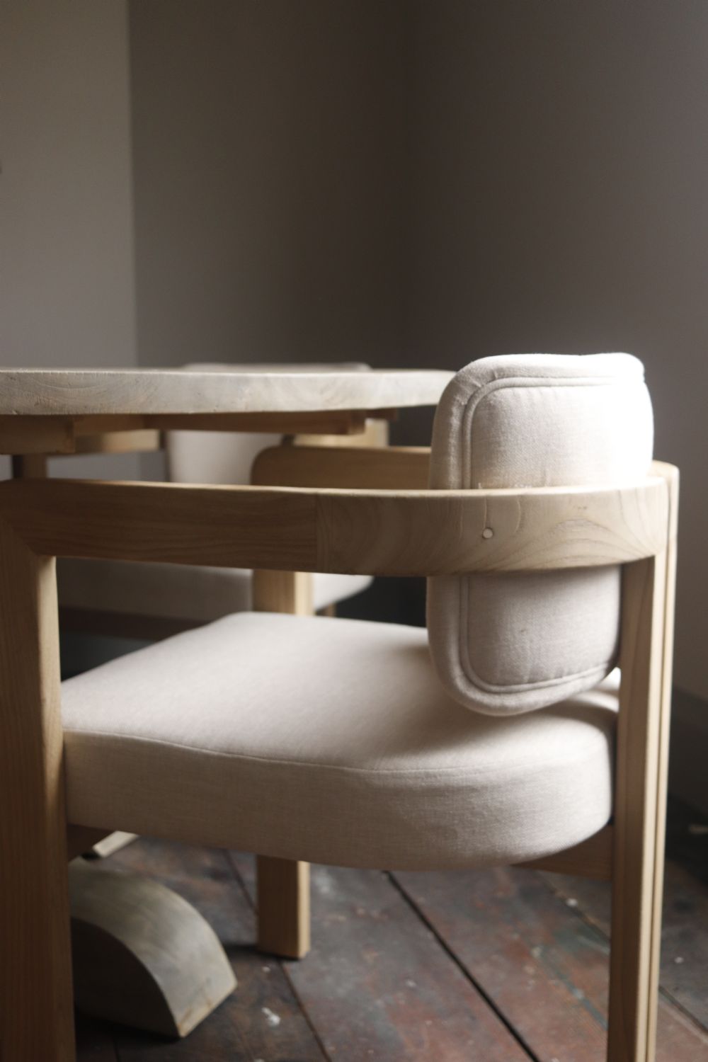 Modern Teak Wood Fabric Upholstered Dining Chair 58cm Wide - Home Furniture Interiors
