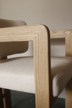 Modern Teak Wood Fabric Upholstered Dining Chair 58cm Wide - Home Furniture Interiors