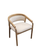 Natural Teak Wood and Cream Fabric Upholstered Dining Chair - Home Furniture Interiors