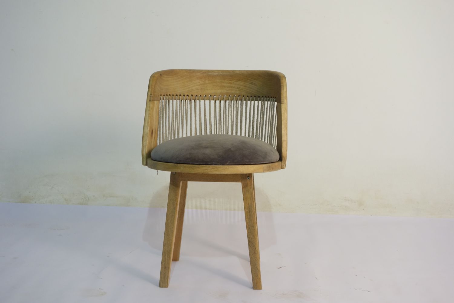 Traditional Natural Mango Wood Grey Fabric Dining Chair - Home Furniture Interiors