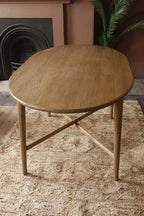 Rustic Natural Teak Wood Oval 4 Seater Dining Table with Cross Legs - Home Furniture Interiors