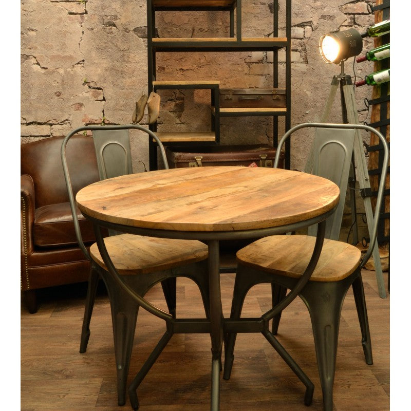 Rustic Wood Round Bistro Dining Table 80cm Diameter - Home Furniture Interiors