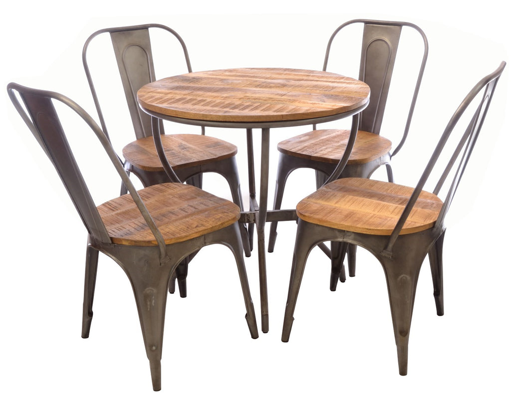 Rustic Wood Round Bistro Dining Table 80cm Diameter - Home Furniture Interiors