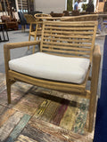 Natural Brown Teak Wood Garden Armchair with Slatted Backrest