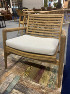 Natural Brown Teak Wood Garden Armchair with Slatted Backrest