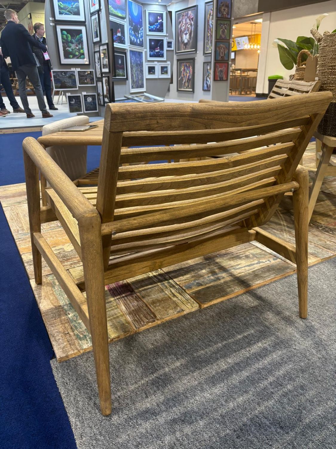 Natural Brown Teak Wood Garden Armchair with Slatted Backrest - Home Furniture Interiors