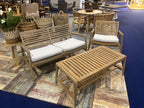 Natural Brown Teak Wood Garden Armchair with Slatted Backrest - Home Furniture Interiors