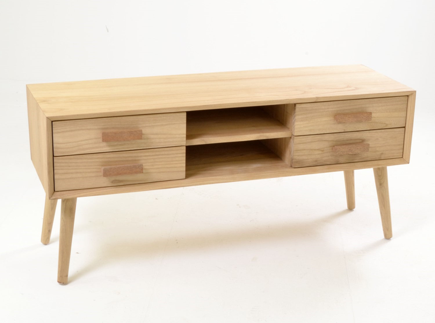 Modern Natural Oak Veneer 4 Drawer Media Unit with Open Shelves