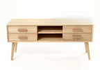 Modern Natural Oak Veneer 4 Drawer Media Unit with Open Shelves - Home Furniture Interiors