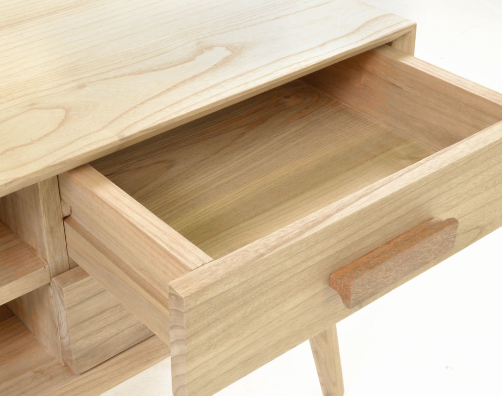 Modern Natural Oak Veneer 4 Drawer Media Unit with Open Shelves - Home Furniture Interiors