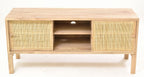 Rustic Natural Mindi Wood TV Unit with 2 Sliding Rattan Doors - Home Furniture Interiors