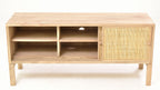 Rustic Natural Mindi Wood TV Unit with 2 Sliding Rattan Doors - Home Furniture Interiors