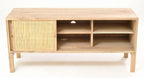 Rustic Natural Mindi Wood TV Unit with 2 Sliding Rattan Doors - Home Furniture Interiors